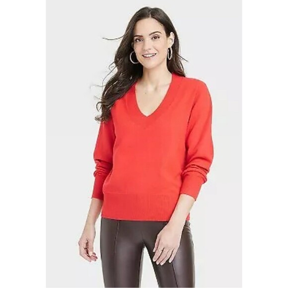 a new day Sweaters - a new day Fine Gauge V-Neck Sweater Red XXL